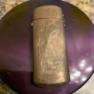 Vintage brass engraved matchstick holder